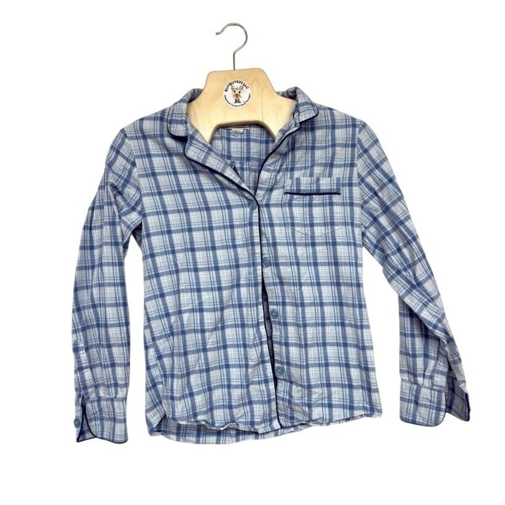 Petite Plume Women's‎ Pajama Set XS Blue Plaid Cotton Button-Front